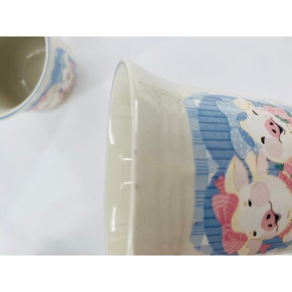 Tienshan Stoneware PIG PALS pink & blue 3.25" teacups SET OF 3 - Picture 3 of 9
